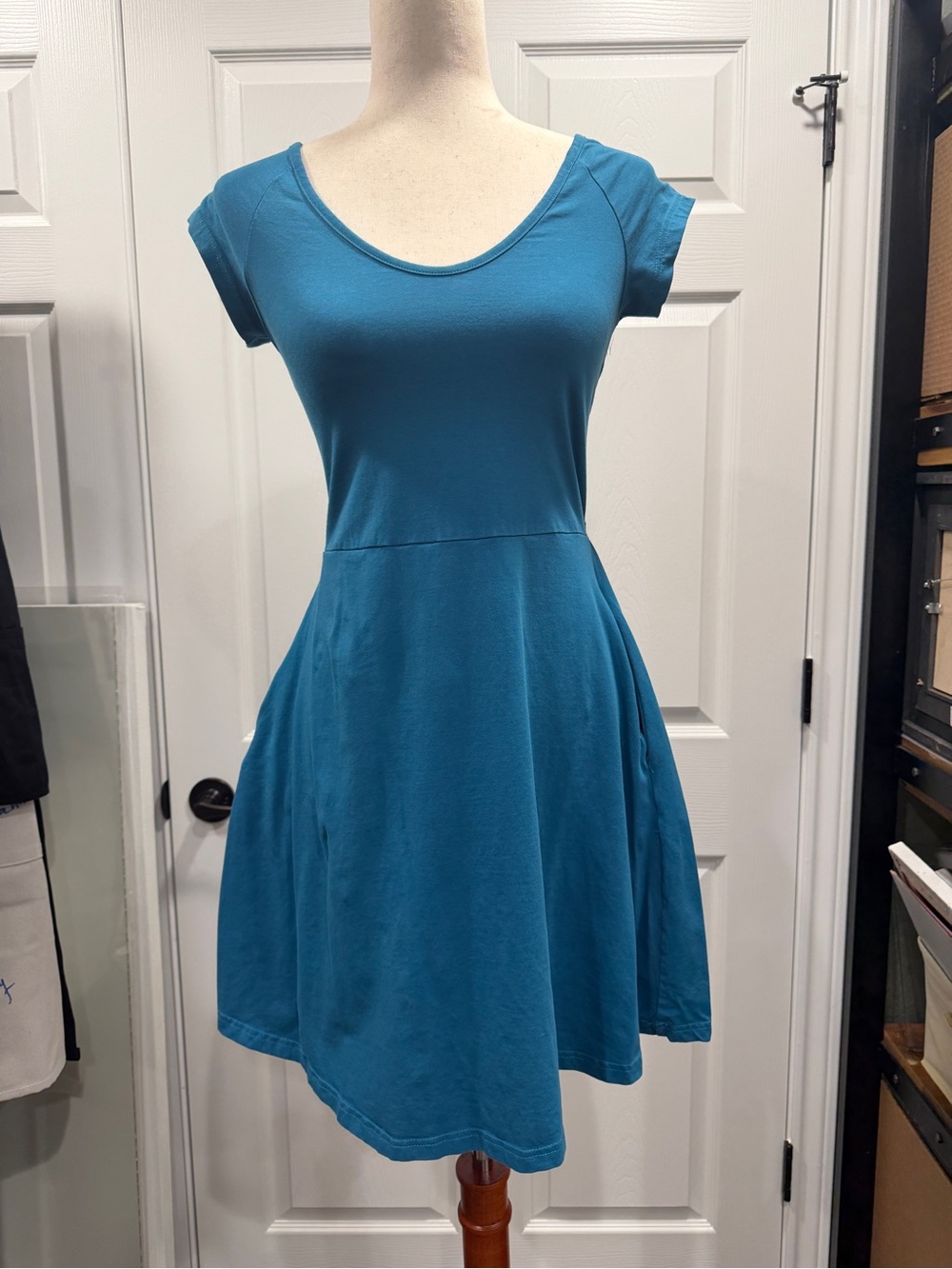 Teal Scoop-Neck Fit & Flare Dress
